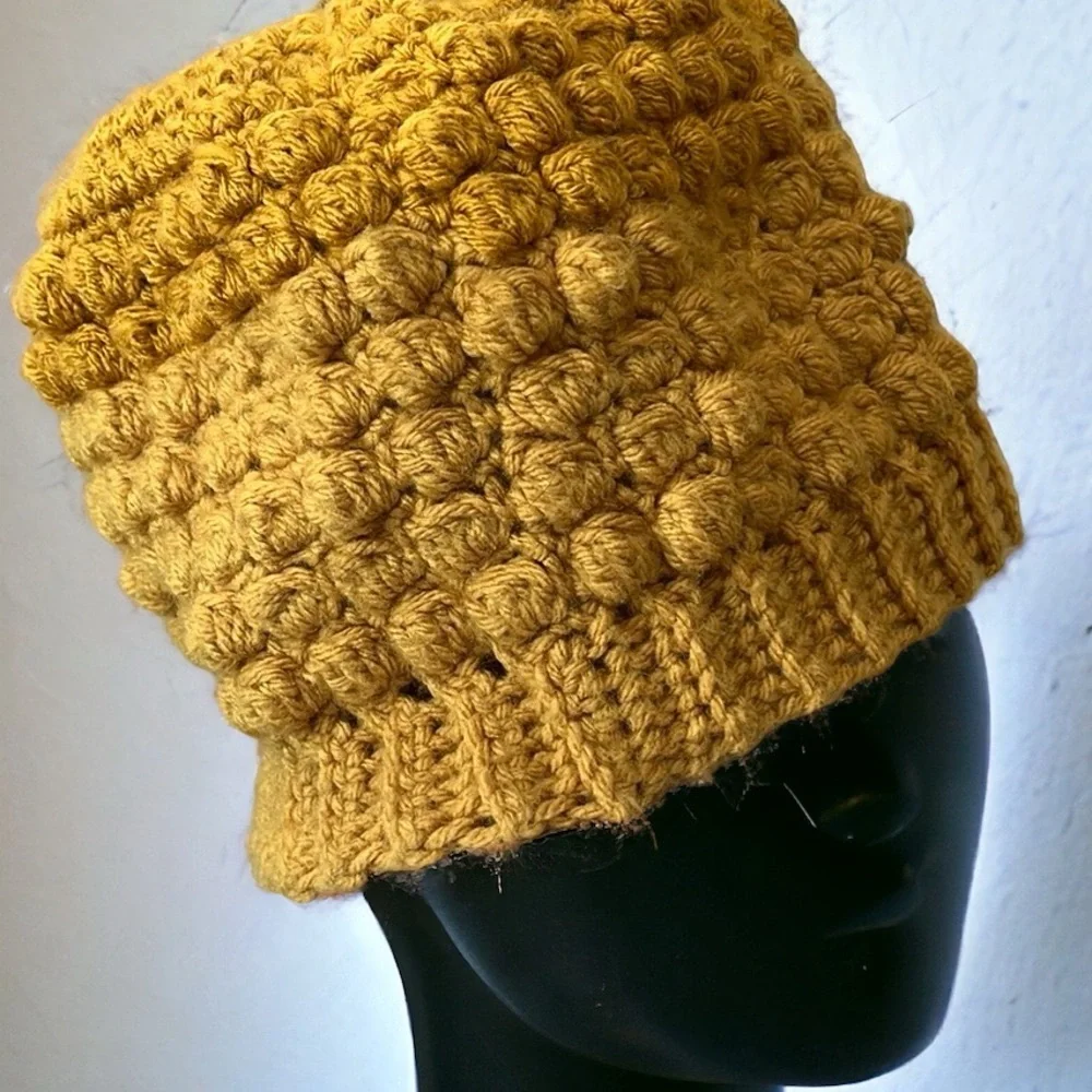 HAND CRAFTED BEANIE KNIT HAT MUSTARD YELLOW